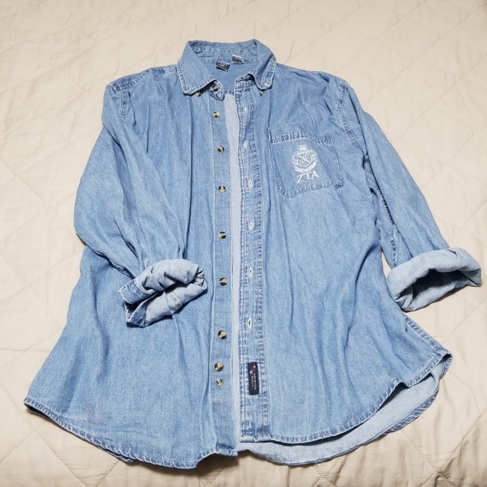 Zeta Tau Alpha Crest denim button down